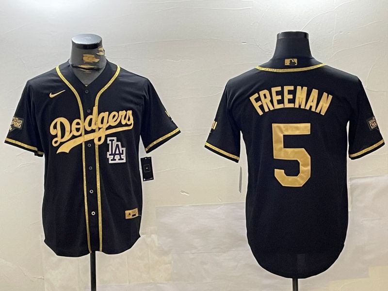 Men Los Angeles Dodgers #5 Freeman Black Gold Fashion Nike 2024 MLB Jersey style 1120->youth mlb jersey->Youth Jersey